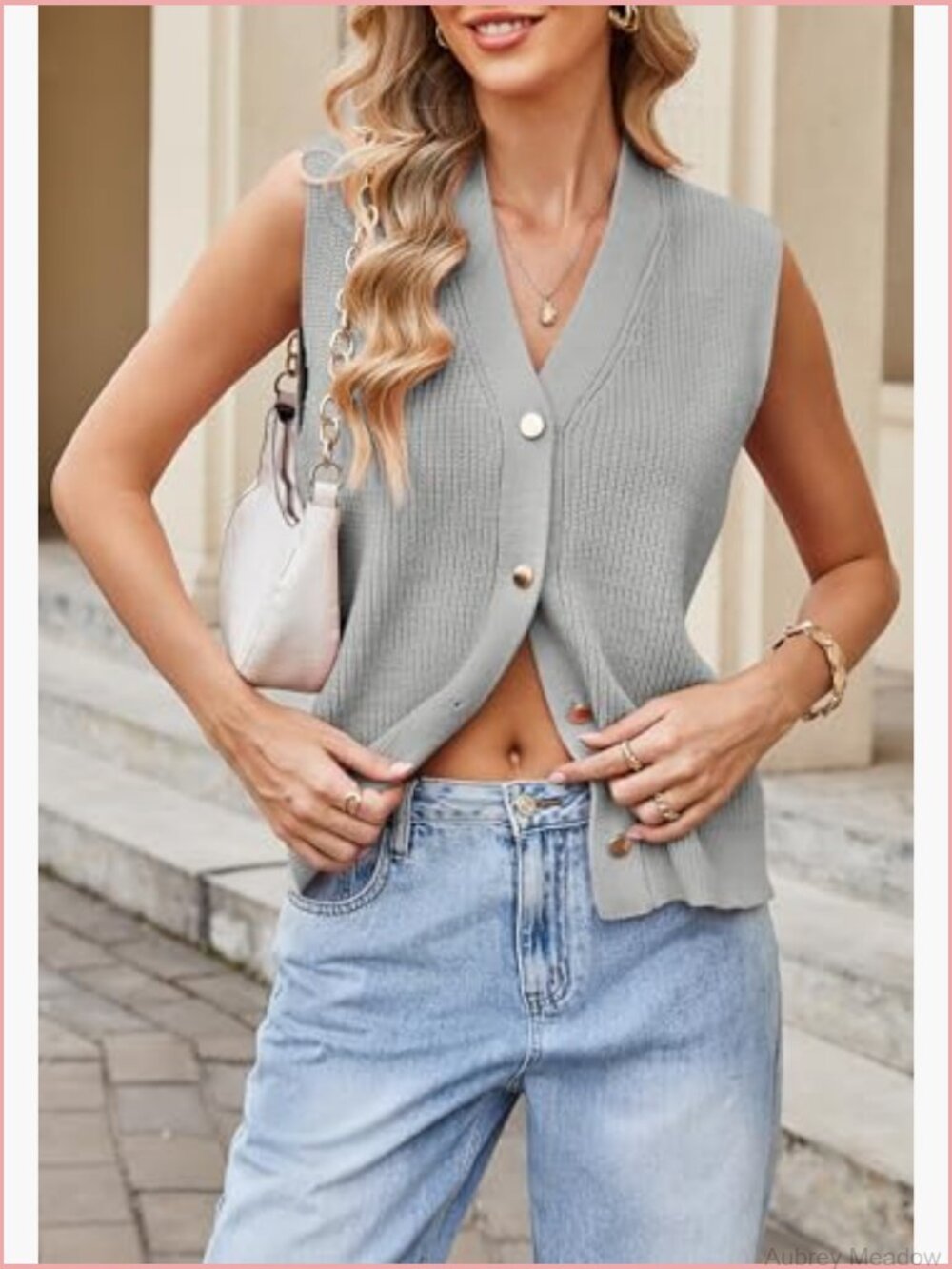 Sleeveless Cardigan Sweater Vest V-Neck Button Front Knit Tank Top - Picture 4 of 6